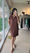 2136 OYS POLO YAKA MODAL KUMAŞ CEPLİ ELBİSE KAHVE