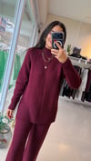 23772 Çizgi Detaylı Beli Lastikli Triko Takım Bordo