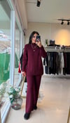 23772 Çizgi Detaylı Beli Lastikli Triko Takım Bordo