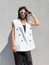 2416330 DOKUMA KETEN YELEK BEYAZ