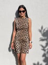 24207 Siyah Leopar Desen Arkası Fermuarlı Elbise