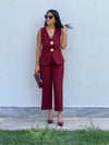 247169 GOLD DÜĞME YELEK PANTOLON TAKIM BORDO