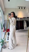 24753 Beli Lastikli Triko Takım Ekru