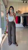 25015 ÖRME KUMAŞ DÖKÜMLÜ PANTOLON KAHVE