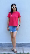 30584 Bisiklet Yaka Pamuklu T-shirt-Açık Kırmızı