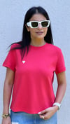 30584 Bisiklet Yaka Pamuklu T-shirt-Açık Kırmızı