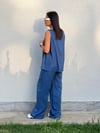 3142 KALIN ASKILI V YAKA BLUZ PANTOLON İNDİGO
