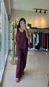 3142 KALIN ASKILI V YAKA BLUZ PANTOLON TAKIM BORDO