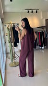 3142 KALIN ASKILI V YAKA BLUZ PANTOLON TAKIM BORDO