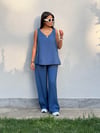 3142 KALIN ASKILI V YAKA BLUZ PANTOLON İNDİGO