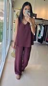 3142 KALIN ASKILI V YAKA BLUZ PANTOLON TAKIM BORDO