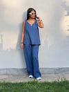 3142 KALIN ASKILI V YAKA BLUZ PANTOLON İNDİGO