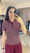 31464 ÇİZİGİLİ POLO YAKA TSİRT BORDO