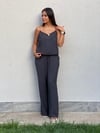 3156 LASTİK ASKILI V YAKA BLUZ PANTOLON ANTRASİT