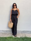 3156 LASTİK ASKILI V YAKA BLUZ PANTOLON SİYAH