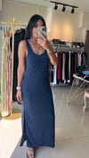 333 YANLARI YIRTMAÇLI MODAL ELBİSE LACİVERT