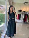 3510 TENSEL KUMAŞ SIFIR KOL BLUZ & KLOŞ ETEK TAKIM SİYAH