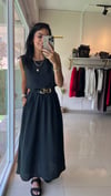 3510 TENSEL KUMAŞ SIFIR KOL BLUZ & KLOŞ ETEK TAKIM SİYAH