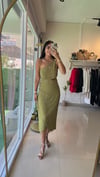 36444 PENCERE DETAYLI ELBİSE YAĞ YEŞİLİ