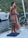 36521 ZR MODEL BELİ GİBELİ DESENLİ YARIM ASTARLI ŞİFON ELBİSE KAHVE 