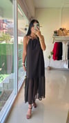36542 HALKALI HALTER YAKA MİDİ ELBİSE KAHVE