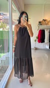 36542 HALKALI HALTER YAKA MİDİ ELBİSE KAHVE