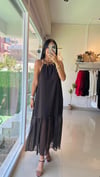 36542 HALKALI HALTER YAKA MİDİ ELBİSE KAHVE