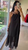 36542 HALKALI HALTER YAKA MİDİ ELBİSE KAHVE
