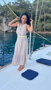 36549 ZR MODEL KETEN KEMERLİ MİDİ ELBİSE BEJ 
