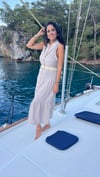 36549 ZR MODEL KETEN KEMERLİ MİDİ ELBİSE BEJ 