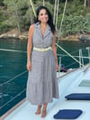 36549 ZR MODEL KETEN KEMERLİ MİDİ ELBİSE GRİ