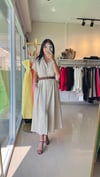 36552 ORJİNAL MODEL MİDİ KETEN ELBİSE BEJ 