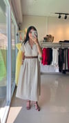 36552 ORJİNAL MODEL MİDİ KETEN ELBİSE BEJ 