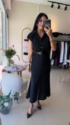 37263 Siyah Çizgi Desenli Kemerli Elbise