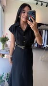 37263 Siyah Çizgi Desenli Kemerli Elbise