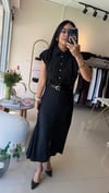 37263 Siyah Çizgi Desenli Kemerli Elbise