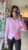 60198 BİSİKLET YAKA İNCİ DÜĞMELİ HIRKA PEMBE