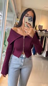 60252 Fermuarlı Fitilli Triko Hırka Bordo
