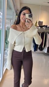 60252 Fermuarlı Fitilli Triko Hırka Natural