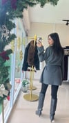 61002 Kruvaze Kemerli Yün Karışımlı Triko Hırka-Antrasit