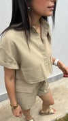 7058 KETEN CROP GÖMLEK ŞORT TAKIM VİZON