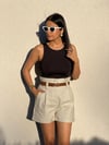 71140 BELİ LASTİKLİ KEMERLİ ŞORT BEJ