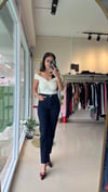 764 YÜKSEK BEL LİKRALI PAÇASI KESİK YUMUŞAK DOKULU MOM JEAN LACİVERT