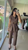 8644  KETEN KUMAŞ KUŞAKLI TAKIM KAHVE 