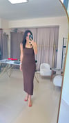 90139 DİLVİN PREMİUM ASKILI ELBİSE  KAHVE