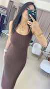 90139 DİLVİN PREMİUM ASKILI ELBİSE  KAHVE