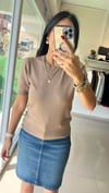 Bisiklet Yaka Kısa Kol Basic Triko Bluz Vizon 10779