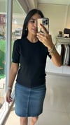 Bisiklet Yaka Kısa Kol Basic Triko Bluz Siyah 10779