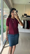 Bisiklet Yaka Kısa Kol Basic Triko Bluz Bordo 10779