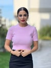 Bisiklet Yaka Kısa Kollu Kazak Pembe